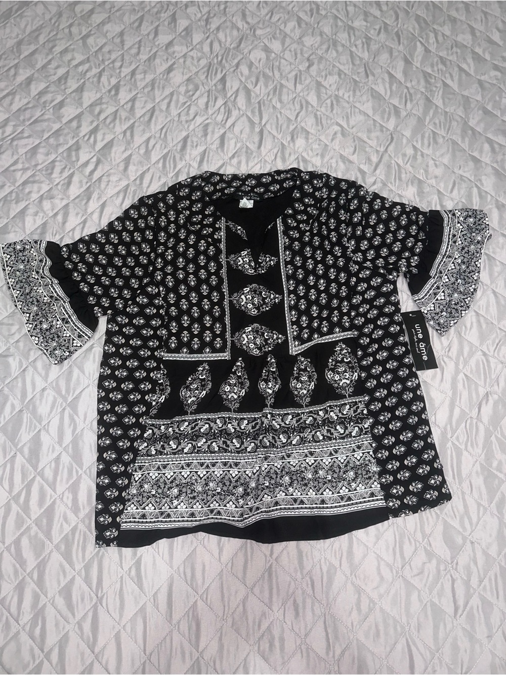 Boho style Black and White Paisley Print Blouse by Une Ame